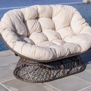 Milliard Double Papasan Chair Loveseat with Beige Cushion and Brown Frame for Indoor and Outdoor Use