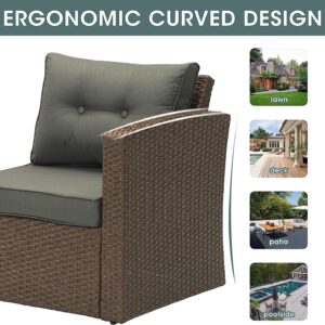 MAXXPRIME 3-Piece Patio Furniture, Wicker Sectional with Ergonomic Design, Lightweight Aluminum Frame, All-Weather Wicker Rattan, Non-Slip Cushions, Brown Wicker and Dark Grey Cushion