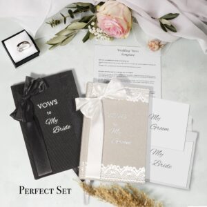 Elegant His and Hers Vow Books Set - Vows Book His and Hers w/ Keepsake Box, Ring Bags, Bride & Groom Cards, Writing Template - Linen Covered Vow Books for Wedding - Heartfelt Wedding Vow Keepsake