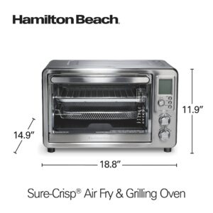 Hamilton Beach 6-in-1 Sure Crisp Air Fryer Toaster Oven Combo & Electric Indoor Grill, 450 F Searing Temp, Bake, Broil, Toast and Pizza Function, .88 cu. ft., 6 Slice Capacity, Stainless Steel (31395)