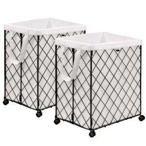 2 wire laundry hamper on wheels with removable liners,rolling large collapsible metal laundry basket,sturdy laundry bag heavy duty hamper,for dirty clothes organization closet bathroom living room