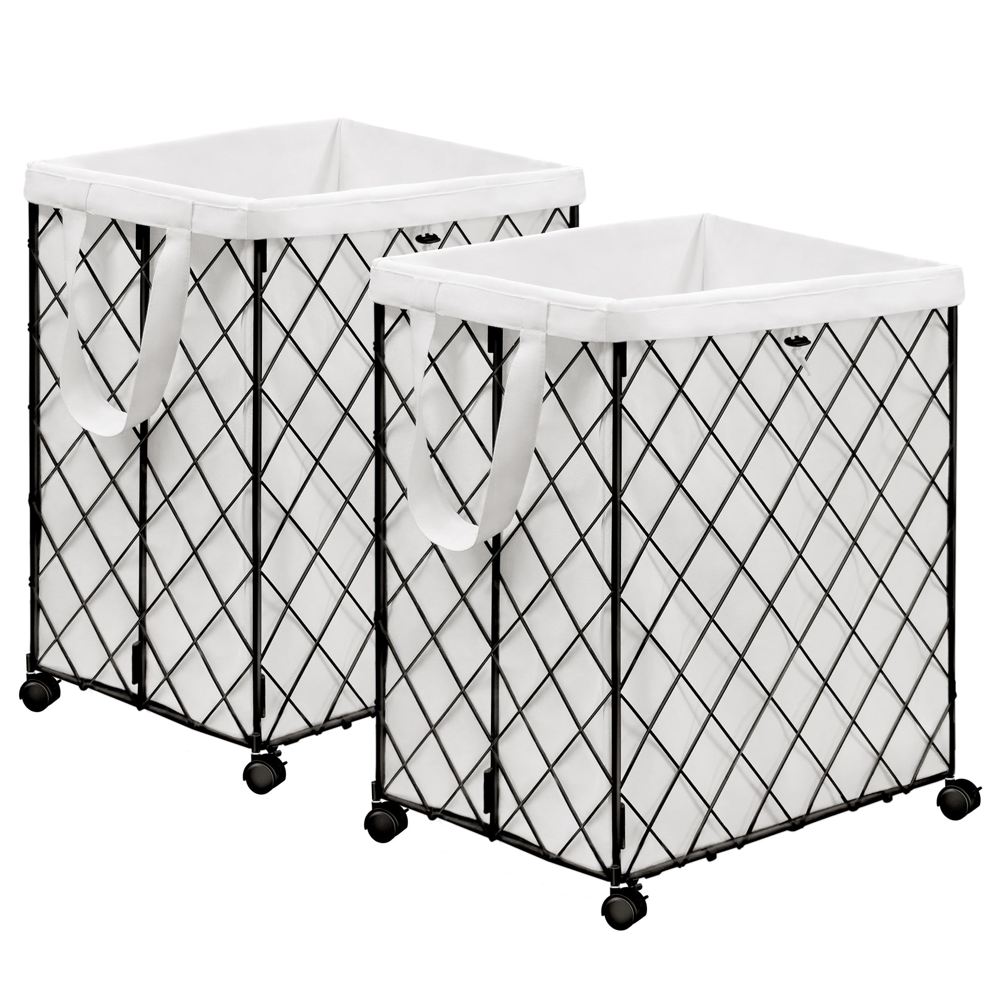 2 Wire Laundry Hamper on Wheels With Removable Liners,Rolling Large Collapsible Metal Laundry Basket,Sturdy Laundry Bag Heavy Duty Hamper,for Dirty Clothes Organization Closet Bathroom Living Room