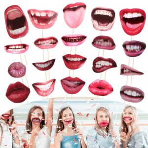 cobee party photo booth props, 20pcs funny mouth lips photo booth prop with wood stick novelty selfie handheld props for carnival, wedding, birthday, graduation, party, halloween accessories(style a)