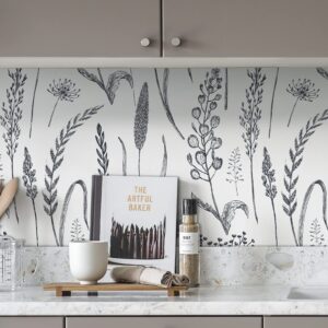 JiffDiff Peel and Stick Wallpaper Black and White Floral Wallpaper Farmhouse Wildwood Wheat Meadow Removable Wallpaper for Bedroom Modern Wallpaper Renter Friendly 118"X17.3"