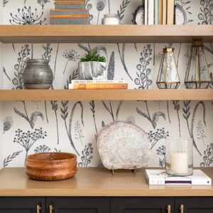 JiffDiff Peel and Stick Wallpaper Black and White Floral Wallpaper Farmhouse Wildwood Wheat Meadow Removable Wallpaper for Bedroom Modern Wallpaper Renter Friendly 118"X17.3"