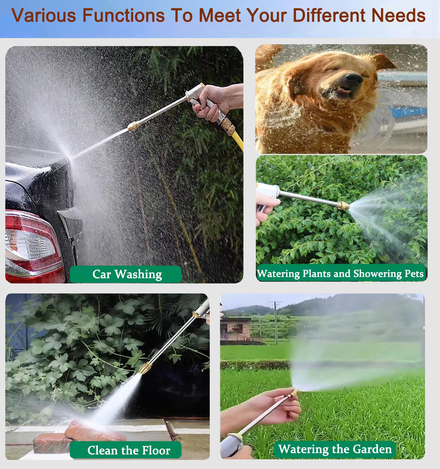 Garden Hose Nozzles,High Pressure Water Hose Nozzle Sprayer Head,360°Water Adjustment,2 Different Types of 3/4”Quick Connectors, for Watering Garden and Lawn,Washing Cars,Cleaning,Showering Dogs&Pets