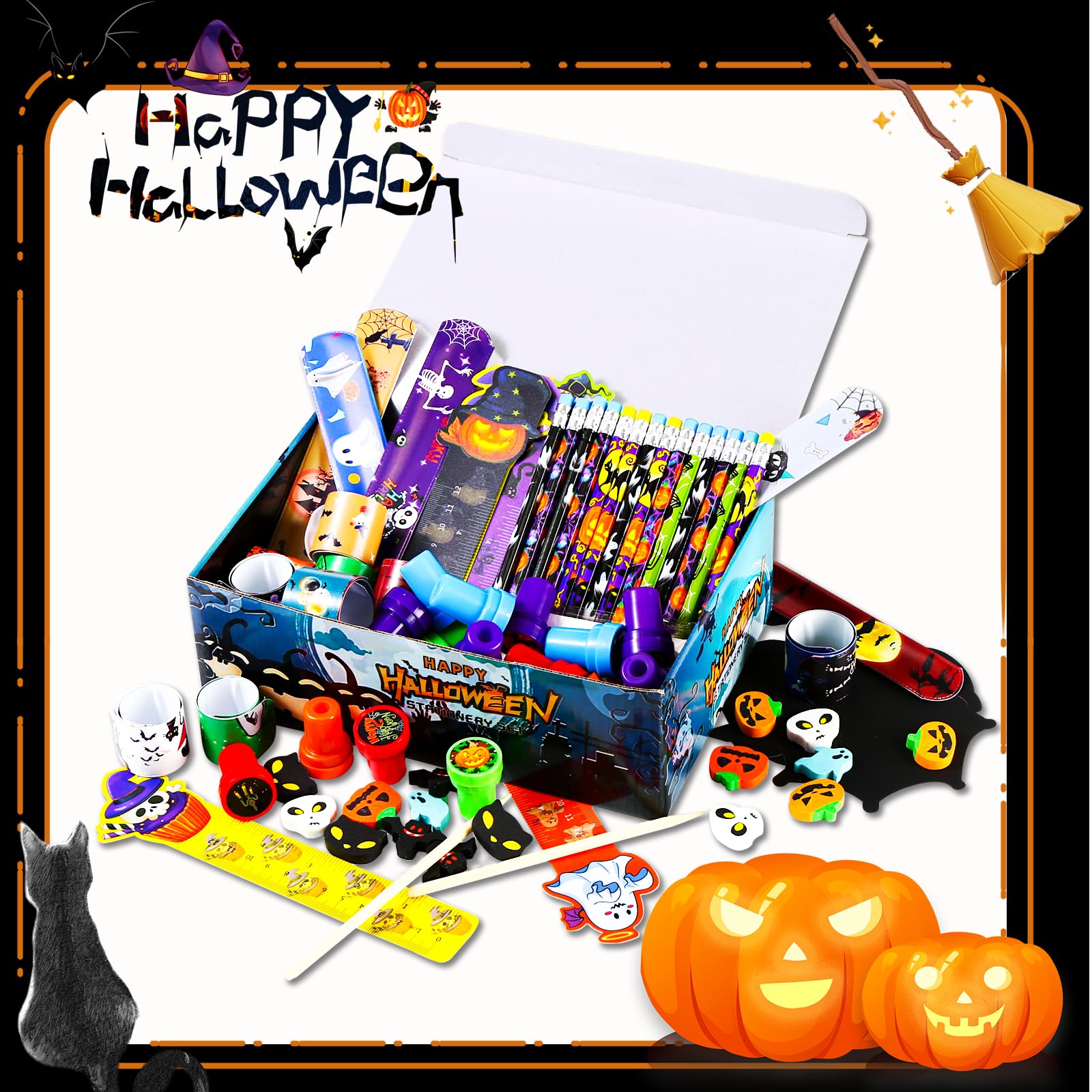 192Pcs Halloween Favors Stationery Gift Set, Trick or Treat Gifts for Kids, Halloween Party Favors for Kids Classroom Prizes Bulk Halloween School Supplies Goodie Bag Stuffers Fillers