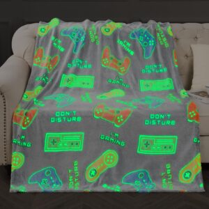 gaming blanket toys gifts for boys - glow in the dark game controller throw for kids age 1-14 year old child toddler teen birthday christmas valentine's day easter presents gamer room decor 50"x60"