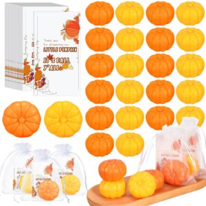 liliful 50 sets mini pumpkin baby shower favors included pumpkin soap thanks cards drawstring gift bags for fall bridal shower wedding autumn thanksgiving day party decorations gifts(orange)