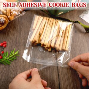 Christmas Cookie Bags 200pcs Snowflake Cellophane Treat Bags 5.5x5.5 Self Adhesive Cookie Bags for Gift Giving Packaging Candy Goodie Holiday Homemade Bakery