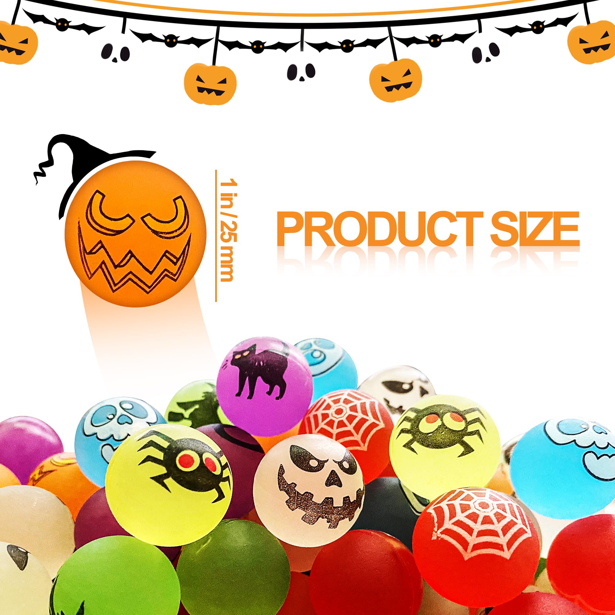 Taocco 144 Pieces Halloween Bouncing Balls,8 Halloween Theme Designs Glow in The Dark Bouncy Toys Balls,Halloween Party Favor Supplies,Classroom Rewards,Trick or Treat Party Bag Filler