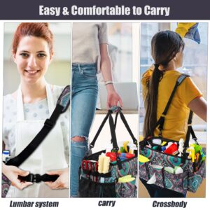 Large Wearable Cleaning Caddy Bag, Cleaning Caddy Organizer with Handle | Shoulder & Waist Strap, Cleaning Supplies Organizer Tote with Foldable Dividers for Cleaner Housekeeper (Flower-pattern)