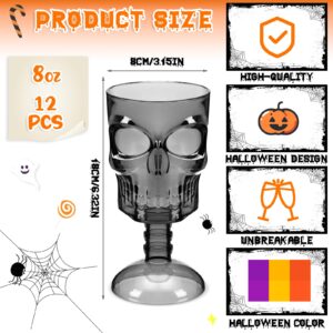 Bokon Set of 12 Halloween Cups Skull Goblets Gothic Party Table Decorations Plastic Wine Goblet Halloween Party Supplies Skeleton Themed Centerpiece (Black)