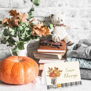 AnyDesign 36 Pack Fall Thanksgiving Greeting Cards Set Black and White Plaid Note Cards with Envelope and Sticker Pumpkin Maple leaves Blank Thank You Cards for Autumn Wedding Bridal Shower Birthday