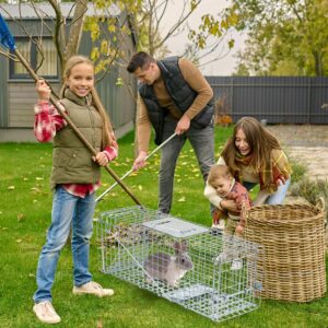 Humane Rat Trap Cage Live Rat Traps Humane Cat Traps Catch Release Live Animal Rodent Cage Collapsible Galvanized Wire for Rabbit Small Groundhogs Squirrel Mole Gopher Mice Chipmunk-24X8X7.2In