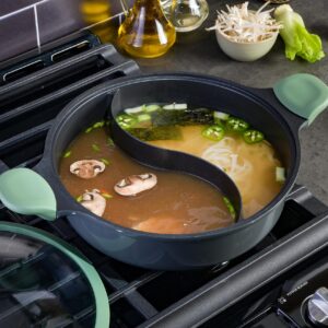 Kenmore Theodore 6.5 QT Cast Aluminum Everyday Pan Hot Pot W/Dividers, Nonstick Interior, and Lid