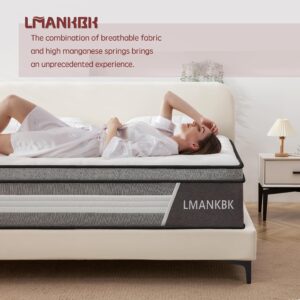 LMANKBK King Mattress, 12 Inch Innerspring Hybrid Mattress in a Box with Gel Memory Foam, Individually Wrapped Encased Coil Pocket Spring Mattress, Pressure Relief, Medium Firm Support, 76"*80"*12"