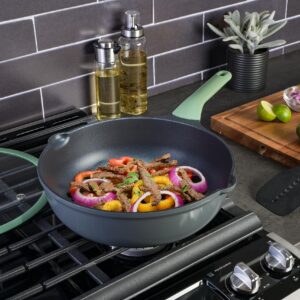 Kenmore Theodore 13 Inch Cast Aluminum Sauté Pan W/Lid Nonstick Interior and Induction Base