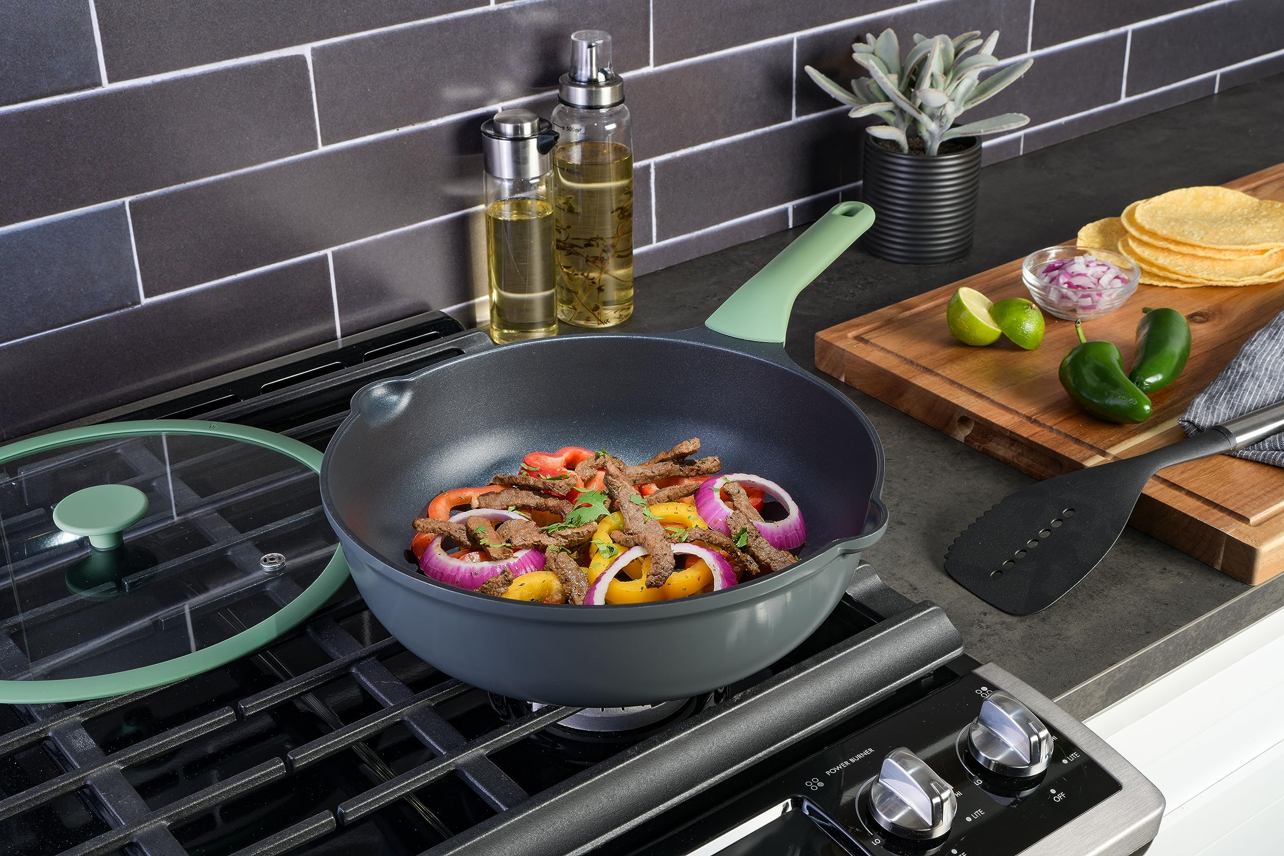 Kenmore Theodore 13 Inch Cast Aluminum Sauté Pan W/Lid Nonstick Interior and Induction Base