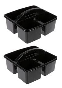 Hobby Lobby Organizer Caddy, 3 Compartments, Large Handle, Black Plastic, Set of 2, for School Supplies