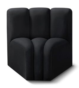 meridian furniture 103black-cc arc collection modern | contemporary curved corner with soft black velvet, channel tufting, modular for limitless configurations, 33" w x 31" d x 30" h, black