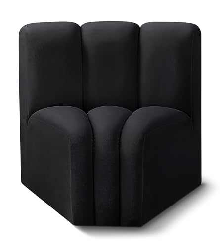 Meridian Furniture 103Black-CC Arc Collection Modern | Contemporary Curved Corner with Soft Black Velvet, Channel Tufting, Modular for Limitless Configurations, 33" W x 31" D x 30" H, Black