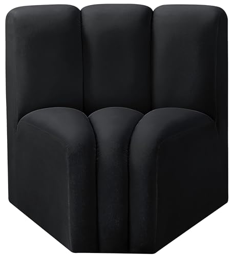 Meridian Furniture 103Black-CC Arc Collection Modern | Contemporary Curved Corner with Soft Black Velvet, Channel Tufting, Modular for Limitless Configurations, 33" W x 31" D x 30" H, Black