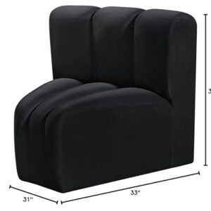 Meridian Furniture 103Black-CC Arc Collection Modern | Contemporary Curved Corner with Soft Black Velvet, Channel Tufting, Modular for Limitless Configurations, 33" W x 31" D x 30" H, Black