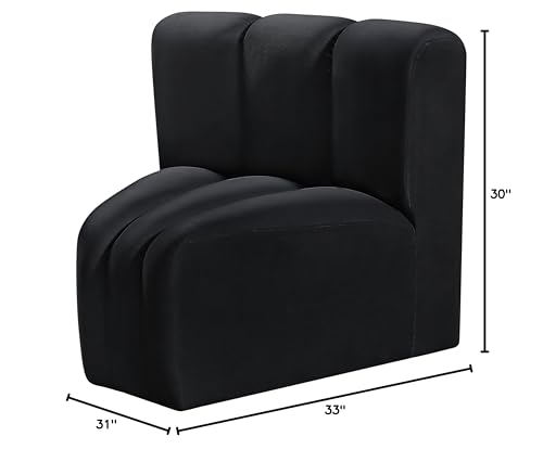 Meridian Furniture 103Black-CC Arc Collection Modern | Contemporary Curved Corner with Soft Black Velvet, Channel Tufting, Modular for Limitless Configurations, 33" W x 31" D x 30" H, Black