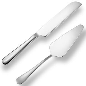 tiokin wedding cake knife and server set,stainless steel cake cutting set,2pcs silver include 10.63" cake cutter and 9.06" cake server for wedding, birthday, parties and anniversary