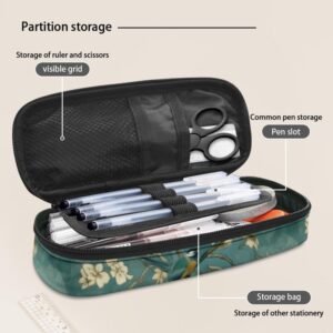 Rivatimrio Van Gogh Almond Sparrow Pencil Box with Zipper Pencils Organizer Holder Durable Oil Painting Pencil Pen Case for Boys Girls Teens Adults Work Office Turquoise