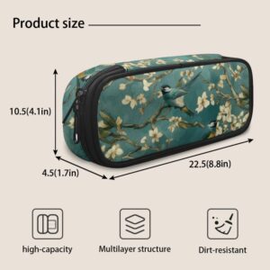 Rivatimrio Van Gogh Almond Sparrow Pencil Box with Zipper Pencils Organizer Holder Durable Oil Painting Pencil Pen Case for Boys Girls Teens Adults Work Office Turquoise