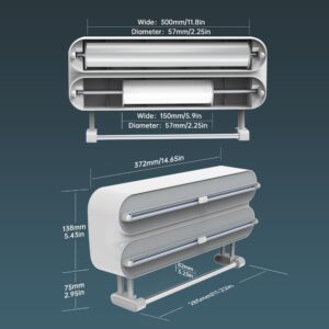 3 in 1 Wrap Organizer with Cutter Includes 2 Rolls of Plastic Wrap and Aluminum Foil Dispenser，Magnetic Paper Towel Holder for Fridge，foil and Plastic wrap Organizer，Magnetic Paper Towel Holder