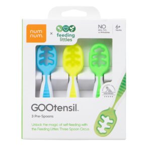 numnum baby spoons set, feeding littles x silicone pre-spoon gootensils for kids aged 6+ months - first stage, baby led weaning (blw), teething spoon - toddler utensils - 3 spoons, neon