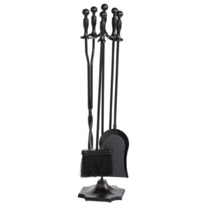 nalone 5 pieces fireplace tools set, heavy duty wrought iron fireplace accessories set with poker, tong, shovel, brush, fire place tools indoor outdoor (black)