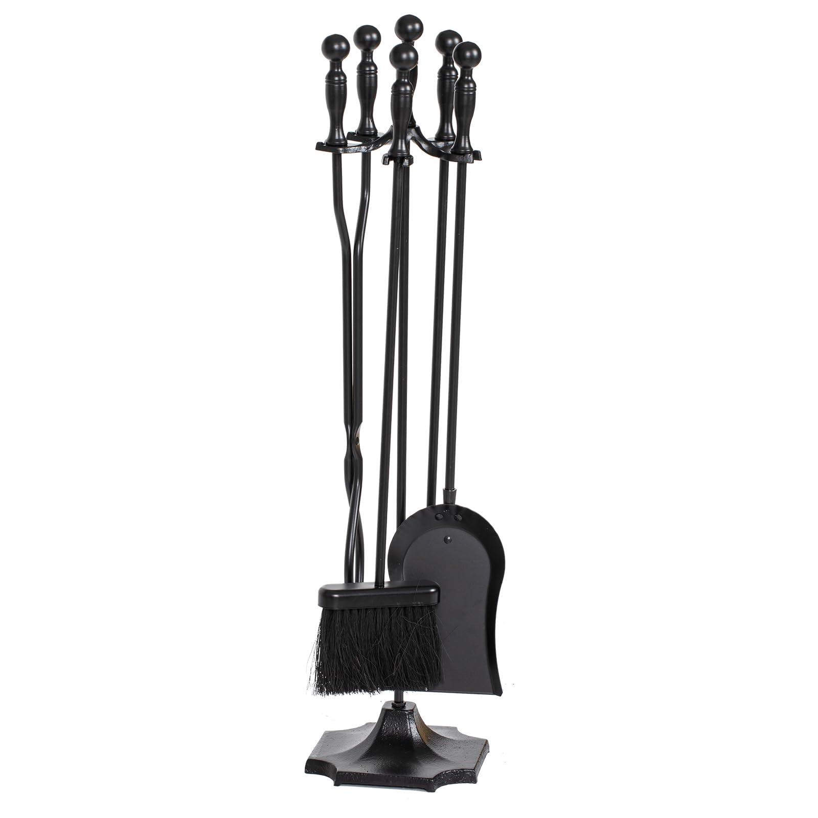 nalone 5 Pieces Fireplace Tools Set, Heavy Duty Wrought Iron Fireplace Accessories Set with Poker, Tong, Shovel, Brush, Fire Place Tools Indoor Outdoor (Black)