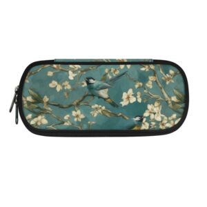 Rivatimrio Van Gogh Almond Sparrow Pencil Box with Zipper Pencils Organizer Holder Durable Oil Painting Pencil Pen Case for Boys Girls Teens Adults Work Office Turquoise