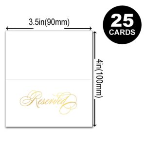 25 Pack Reserved Sign, Real Gold Foil Printed Tent Place Cards, Reserved Table Signs, Wedding Reserved Signs for Table at Restaurants, Church, Business Office Board Meetings, Holiday Christmas Party.