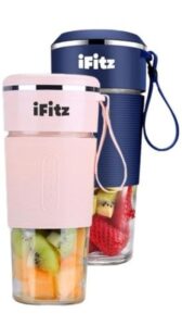 ifitz portable rechargable 6 baldes blender with glass bottle for shakes and smoothies and protein blender bottle (pink)