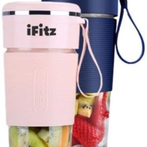 iFitz Portable Rechargable 6 baldes Blender with glass bottle for Shakes and Smoothies and protein blender bottle (Pink)