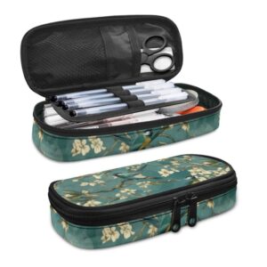 rivatimrio van gogh almond sparrow pencil box with zipper pencils organizer holder durable oil painting pencil pen case for boys girls teens adults work office turquoise