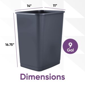 Superio Kitchen Trash Can 9 Gallon Slim Waste Bin 37 Qt Durable Plastic, Fit Small Spaces, Office, Bathroom, Under Counter, Dark Grey