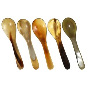 Uonlytech 5Pcs Buffalo Horn Caviar Spoons, Small Dessert Spoons Ox Horn Coffee Spoons Dinner Serving Spoon for Kitchen Flatware Supplies Coffee Spoon