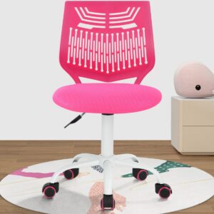 furniturer desk chair armless cute home office desk chair for kids, swivel computer task chair study chair with mesh padded cushion and rolling wheels for child, pink