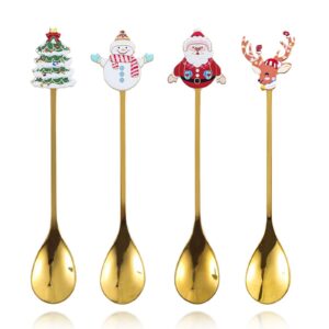 acewen 4pcs christmas coffee spoons santa claus christmas tree snowman elk stainless steel gold spoons for coffee dessert cake tea soup dinner tableware practical xmas gift