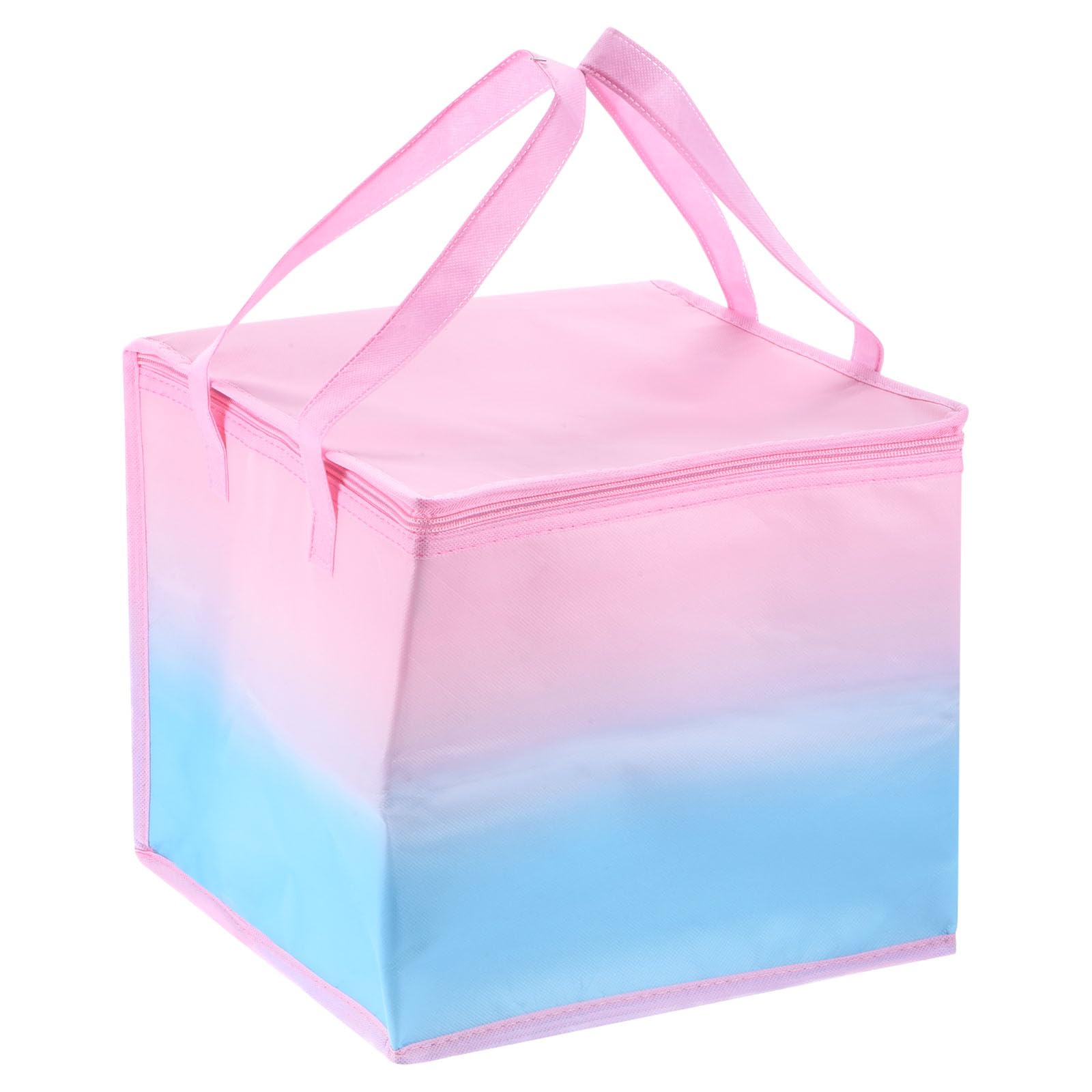 PATIKIL Insulated Grocery Bag, Non-woven Fabric Food Delivery Tote Thermal Cake Carrying Bags Food Container for Home Office Restaurant, 30cmx30cmx27cm, Pink Blue