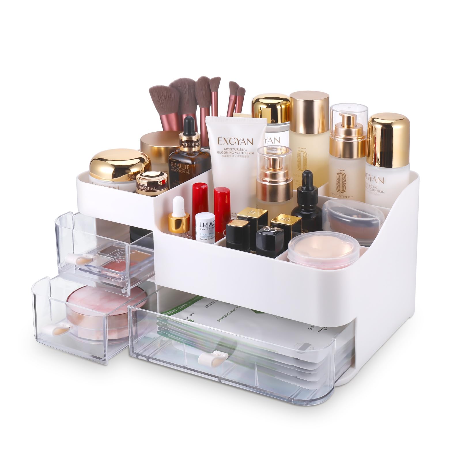 Makeup Organizer for Vanity - Skincare Organizers with Clear Drawers, Large Make Up Organizers and Storage, Bathroom Countertop Makeup Holder, Bedroom Desk Organizer for Cosmetics, Skin Care, Perfume