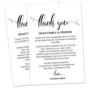 50 wedding reception thank you cards, thank you placecards for weddings, receptions, rehearsals, dinner parties, events, and celebrations, menu place setting card notes - placement thank you notes.