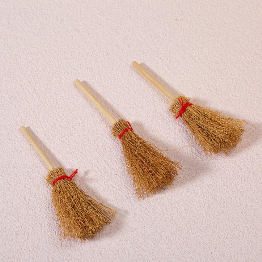 Mini Witches Broomstick Broom Halloween Straw Craft Brush Decorations Witches Wizard Accessory for Halloween Costume Cosplay Party