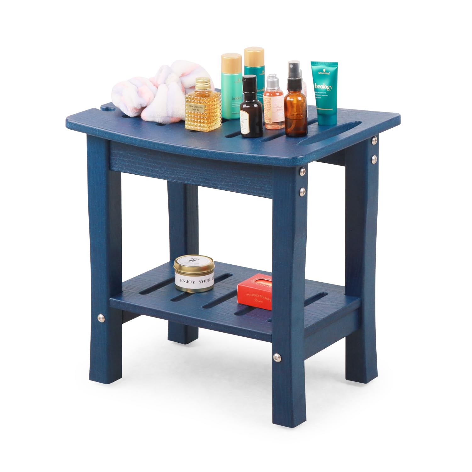 BIVODA Shower Bench Clearance for Inside Shower, HDPE Dual-Layers Shower Stool, Bathroom Shower Seat, Water Resistant & Non-Slip (Navy Blue)